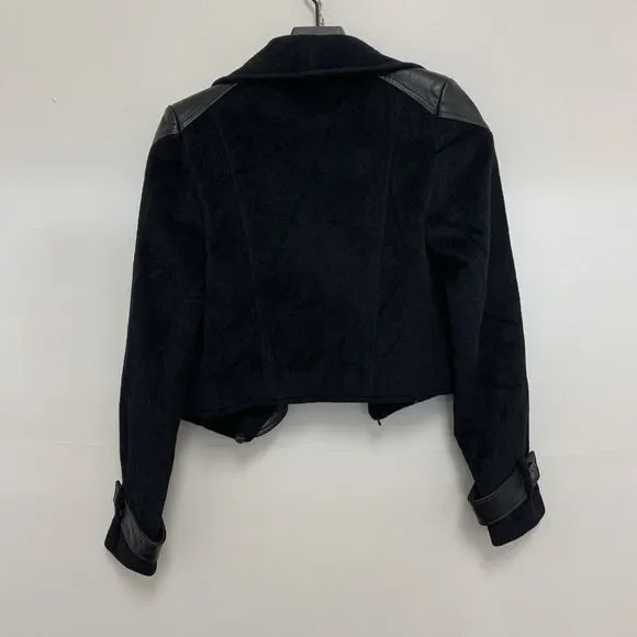 Christian Siriano Wool Leather Trim Black Biker Cropped Jacket Size 2 - Picture 4 of 5